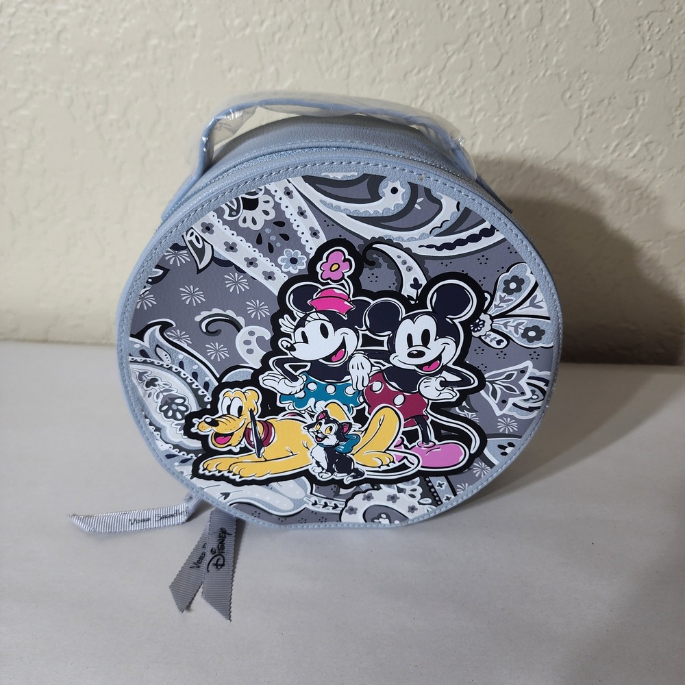 Vera Bradley Disney Mickey Minnie Pluto Figaro Paisley Round Cosmetic Case Blue